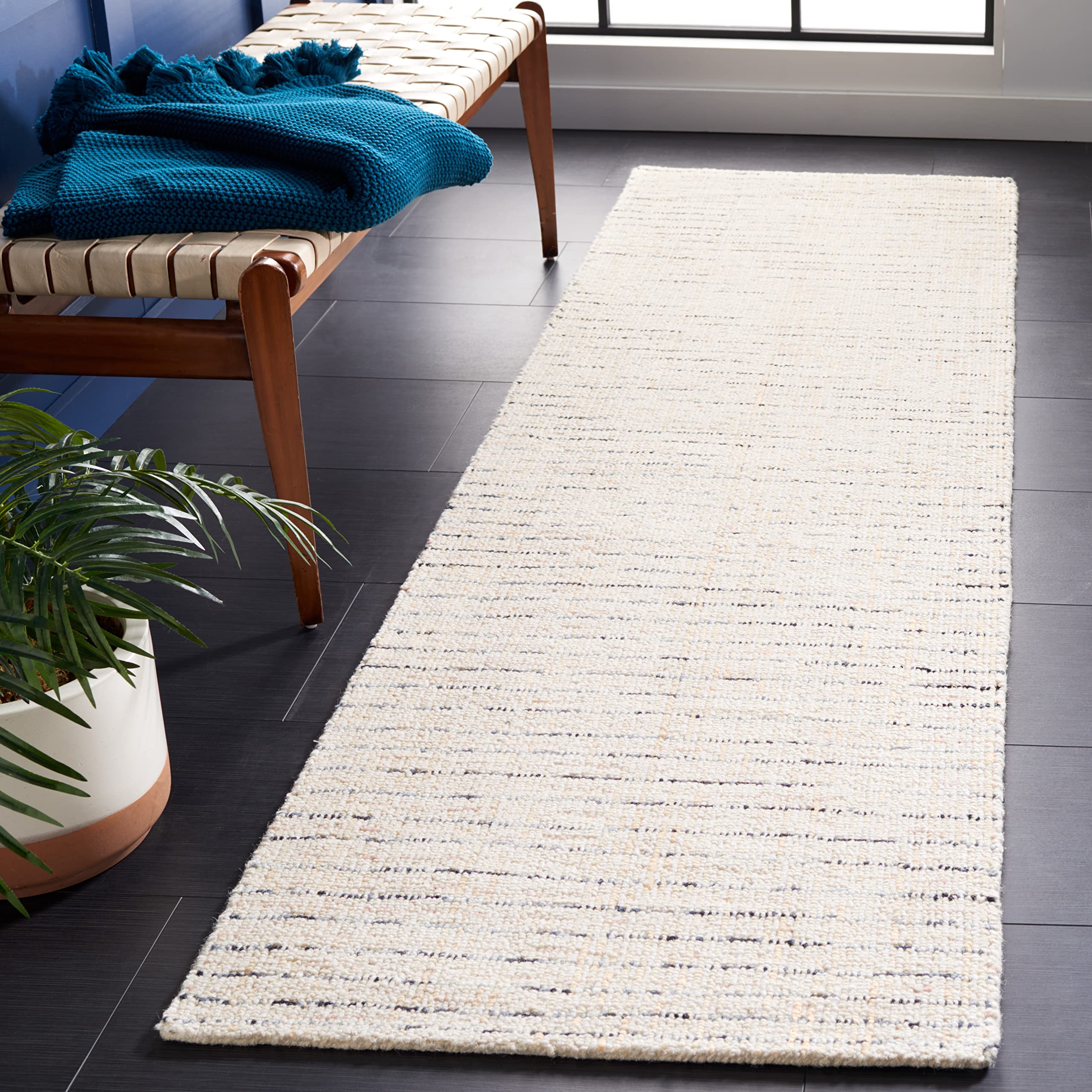 Safavieh Abstract Collection Runner Rug - 2'3'' x 8', Ivory & Blue, Handmade Wool, Ideal for High Traffic Areas in Living Room,